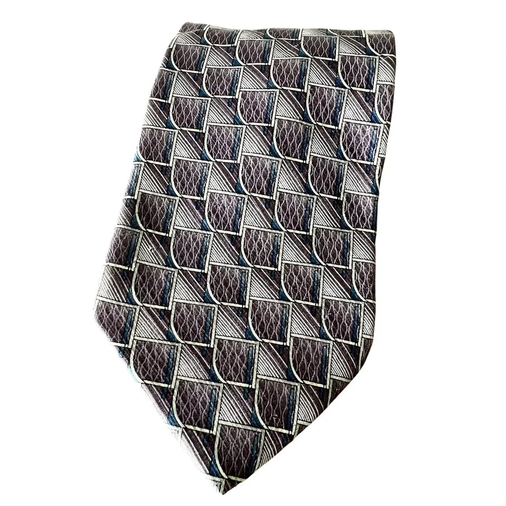 Palatina Mens Silk Tie Purple Blue Geometric Abstract Woven Classic Necktie 56